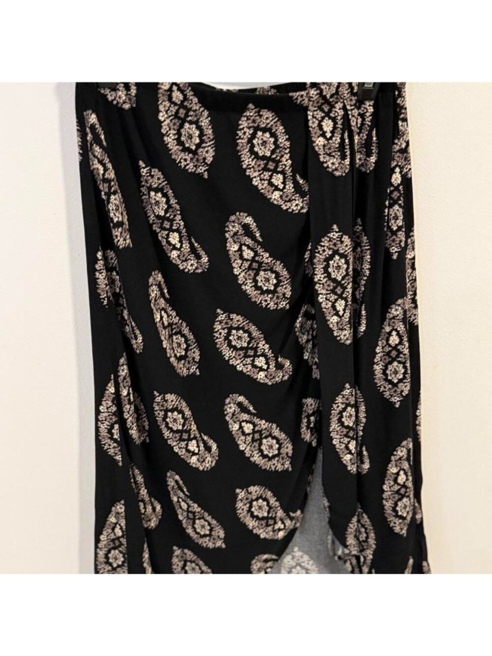 Knox Rose Target Black Paisley Drapey A-Line Faux Wrap Midi Skirt Size Medium